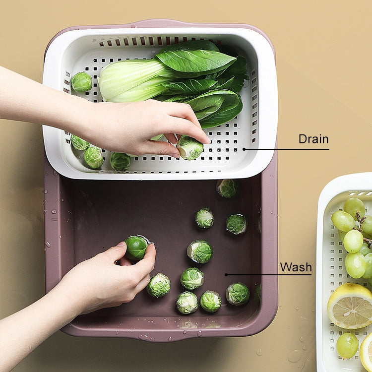 Giỏ thoát nước vuông phân loại hai lớp bằng nhựa cho nhà bếp, giỏ đựng rau củ gia dụng, màu đỏ đậm, vàng xanh, xanh cỏ, xám nhạt