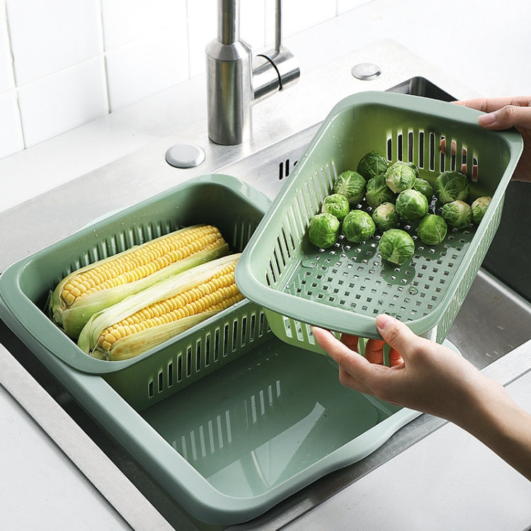 Giỏ thoát nước vuông phân loại hai lớp bằng nhựa cho nhà bếp, giỏ đựng rau củ gia dụng, màu đỏ đậm, vàng xanh, xanh cỏ, xám nhạt