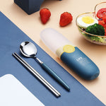Bộ dao kéo 2 trong 1 đơn giản cho trẻ em và học sinh, bằng inox 304 di động gồm thìa và đũa