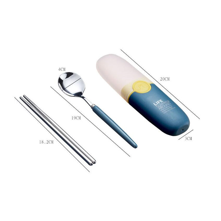 Bộ dao kéo 2 trong 1 đơn giản cho trẻ em và học sinh, bằng inox 304 di động gồm thìa và đũa
