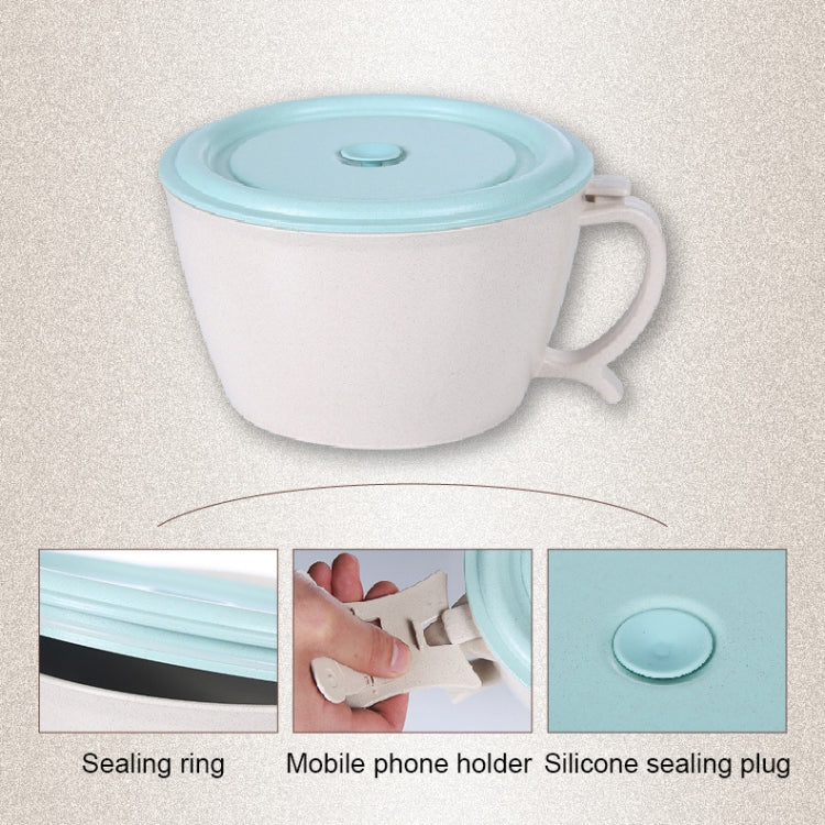 Bát mì ăn liền làm từ sợi lúa mì sáng tạo và tiện lợi, hộp cơm kín có giá đỡ điện thoại, màu hồng, xanh dương, xanh lá