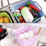 2 chiếc giỏ nhựa rửa rau đa năng cho bồn rửa di động, giỏ thoát nước lưu trữ trái cây và rau củ, màu hồng, tím, xanh lá, xanh dương, trắng, xám đậm, xanh đậm