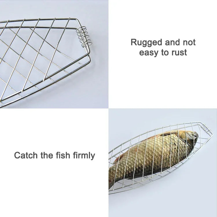 Kẹp lưới nướng cá đơn bằng gỗ mạ chrome, kẹp cá nướng ngoài trời, dụng cụ nướng BBQ