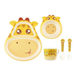 Bộ đồ ăn trẻ em bằng sợi tre, gia đình, dễ thương, hình hoạt hình, bộ đĩa bổ sung thức ăn cho bé, 040 Hươu cao cổ, 041 Bò, 042 Sư tử, 043 Khỉ, 044 Gấu trúc, 045 Ếch