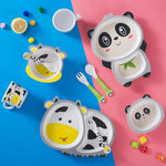 Bộ đồ ăn trẻ em bằng sợi tre, gia đình, dễ thương, hình hoạt hình, bộ đĩa bổ sung thức ăn cho bé, 040 Hươu cao cổ, 041 Bò, 042 Sư tử, 043 Khỉ, 044 Gấu trúc, 045 Ếch