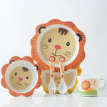 Bộ đồ ăn trẻ em bằng sợi tre, gia đình, dễ thương, hình hoạt hình, bộ đĩa bổ sung thức ăn cho bé, 040 Hươu cao cổ, 041 Bò, 042 Sư tử, 043 Khỉ, 044 Gấu trúc, 045 Ếch