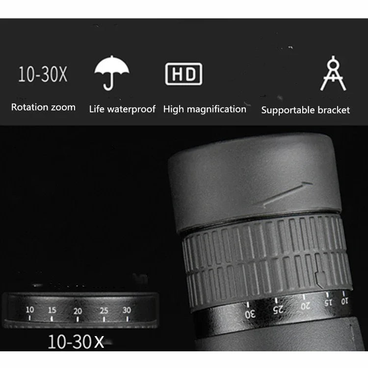 Kính thiên văn ống đơn zoom liên tục tầm nhìn ban đêm ánh sáng yếu HD phóng đại cao, 10-30X50