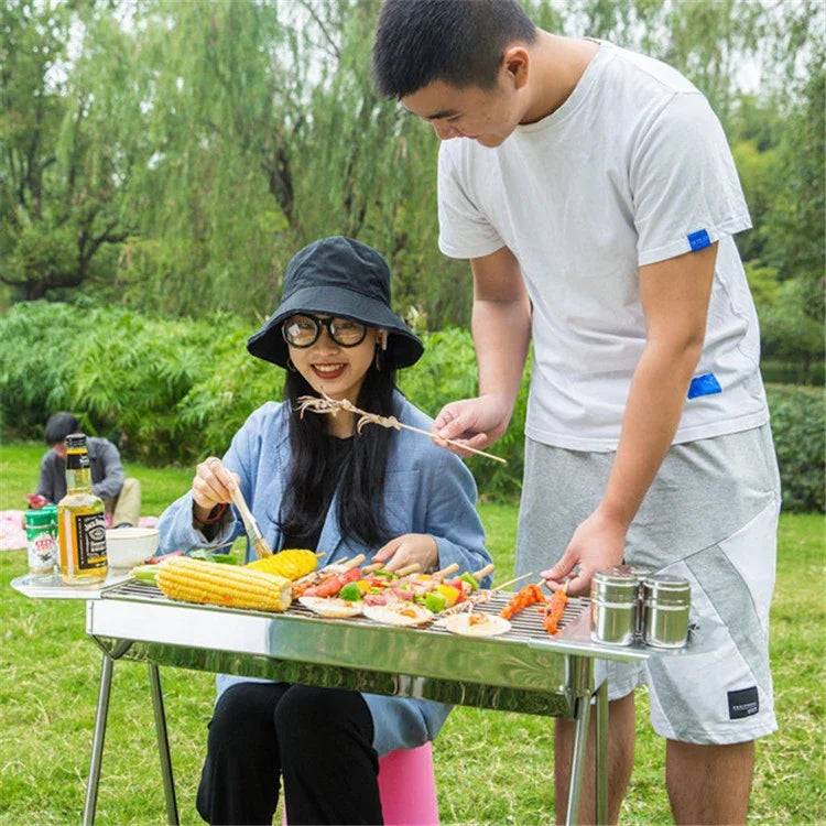 Bếp nướng BBQ HZ-003 ngoài trời Bếp than thép không gỉ di động Gia đình Giá nướng than, M, L