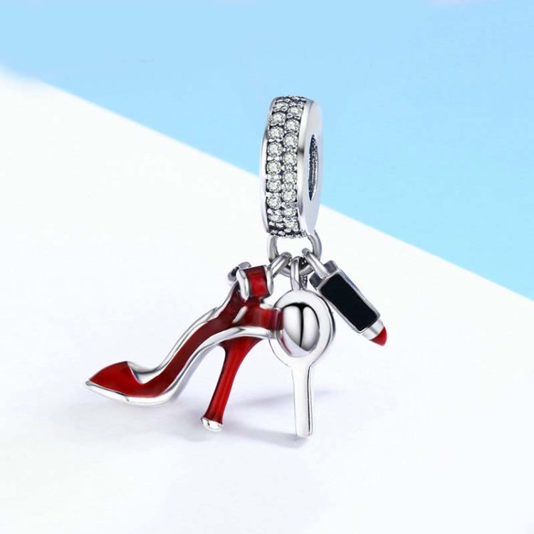 Mặt dây chuyền charm bạc 925 hình thỏi son môi đỏ giày cao gót gương trang điểm