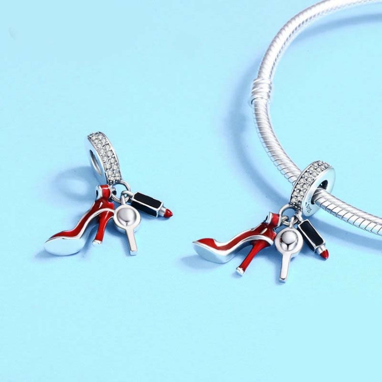 Mặt dây chuyền charm bạc 925 hình thỏi son môi đỏ giày cao gót gương trang điểm