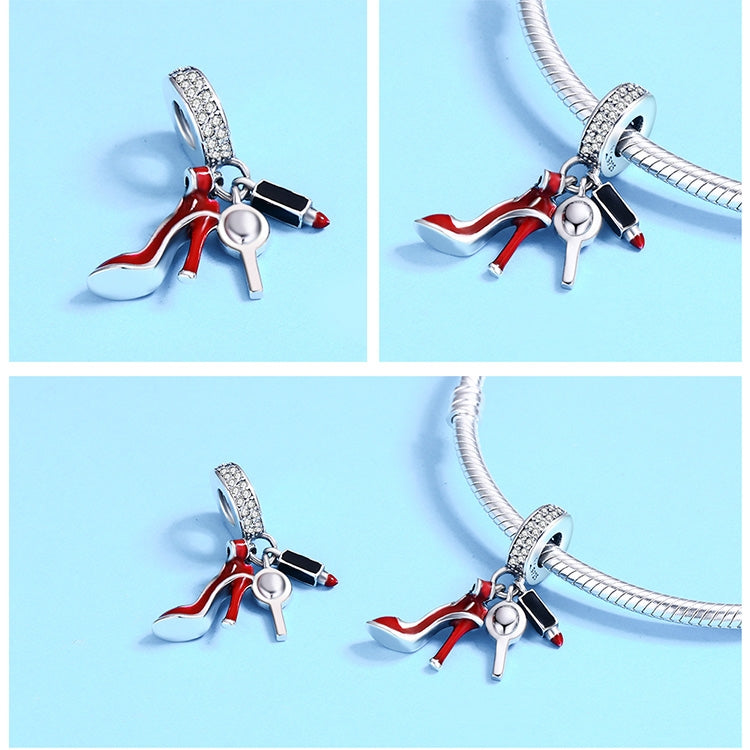 Mặt dây chuyền charm bạc 925 hình thỏi son môi đỏ giày cao gót gương trang điểm