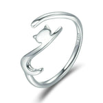 Nhẫn bạc Sterling hình mèo nghịch ngợm thời trang nhẫn hở, SCR220-B, SCR220