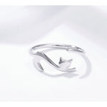 Naughty Cat Sterling Silver Ring Fashion Open Ring, SCR220-B, SCR220