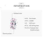 925 Sterling Silver Pink Enamel Flower Charm Women Bracelet  DIY Jewelry Beads, SCC1484