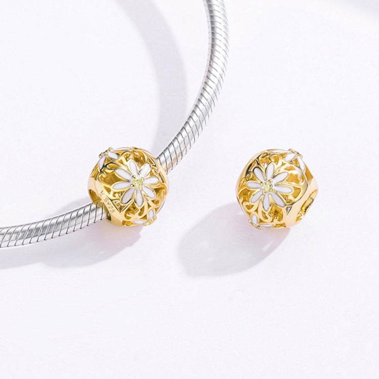 Hạt bạc Sterling 925 hoa cúc vàng rỗng phụ kiện vòng tay tự làm, SCC1216
