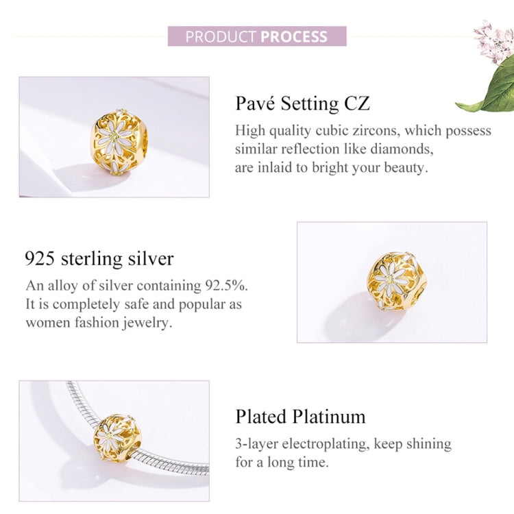 Hạt bạc Sterling 925 hoa cúc vàng rỗng phụ kiện vòng tay tự làm, SCC1216