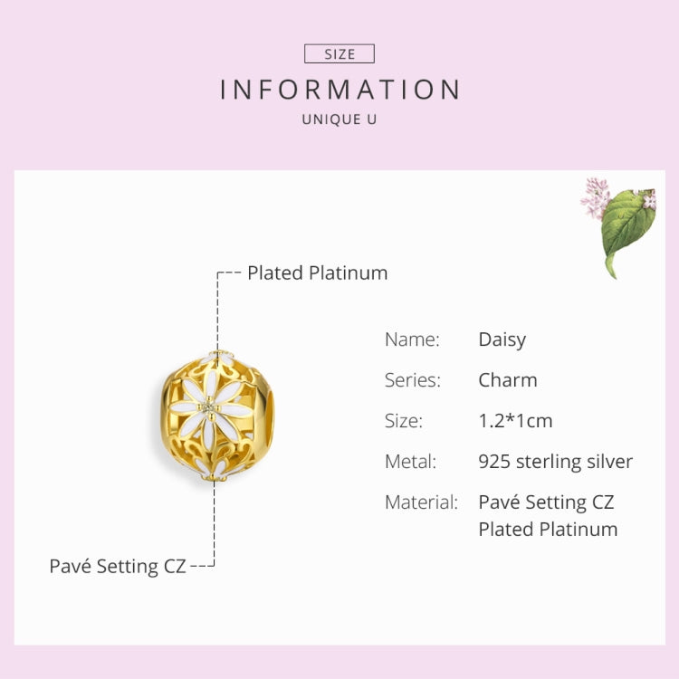 Hạt bạc Sterling 925 hoa cúc vàng rỗng phụ kiện vòng tay tự làm, SCC1216