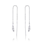Bông tai dài hình lông vũ bằng bạc sterling mạ bạch kim đơn giản cho nữ, SCE786