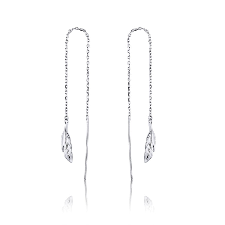 Bông tai dài hình lông vũ bằng bạc sterling mạ bạch kim đơn giản cho nữ, SCE786