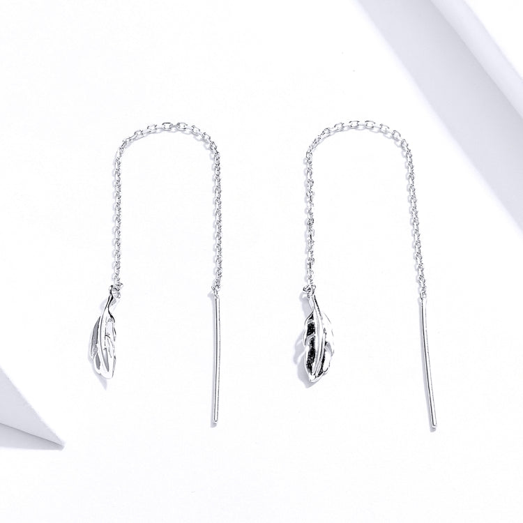 Bông tai dài hình lông vũ bằng bạc sterling mạ bạch kim đơn giản cho nữ, SCE786