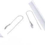 Bông tai dài hình lông vũ bằng bạc sterling mạ bạch kim đơn giản cho nữ, SCE786