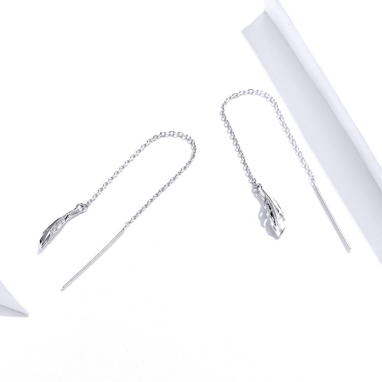 Bông tai dài hình lông vũ bằng bạc sterling mạ bạch kim đơn giản cho nữ, SCE786