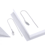Bông tai dài hình lông vũ bằng bạc sterling mạ bạch kim đơn giản cho nữ, SCE786
