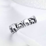 Nhẫn bạc S925 gia đình voi cổ điển khảm, size 6, 7, 8, 9 US