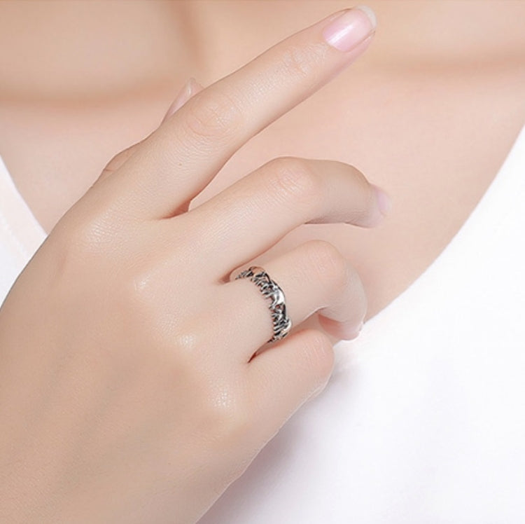 Nhẫn bạc S925 gia đình voi cổ điển khảm, size 6, 7, 8, 9 US