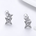 Sterling Silver Bright Star Style Diamond Earrings Female Earrings, SCE432