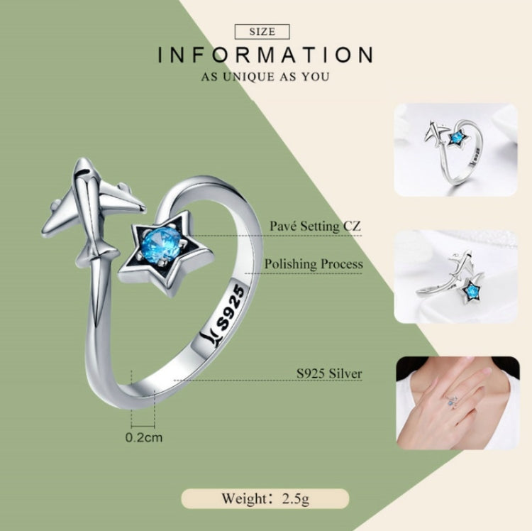 Nhẫn bạc sterling S925 hành trình liên sao mở cho nữ, SCR322