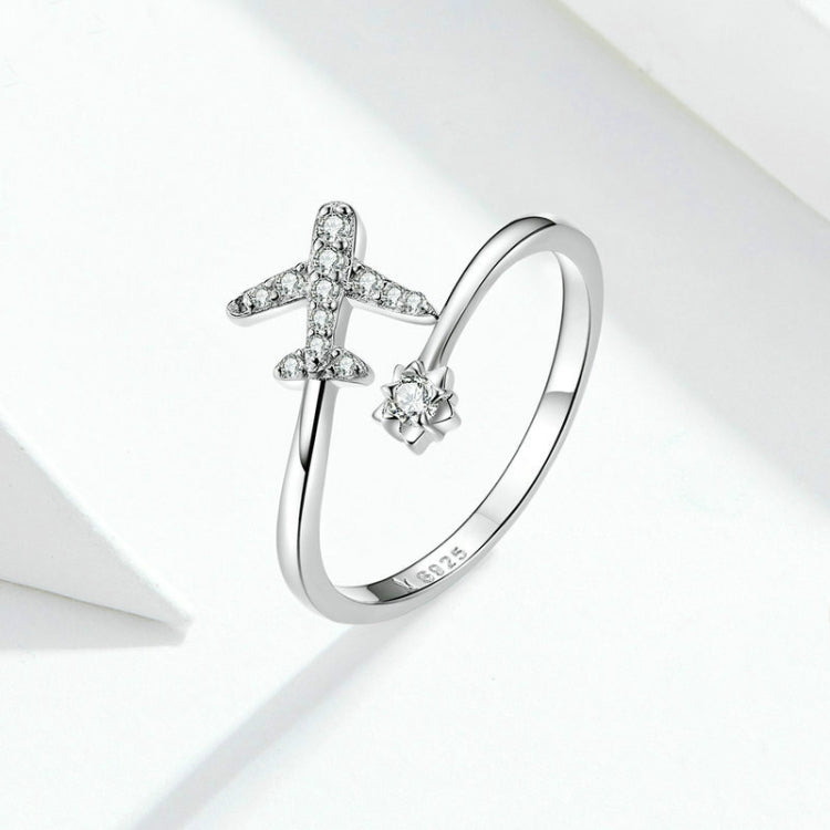 Nhẫn bạc sterling 925 mặt phẳng đính zircon mở mạ vàng trắng, SCR623