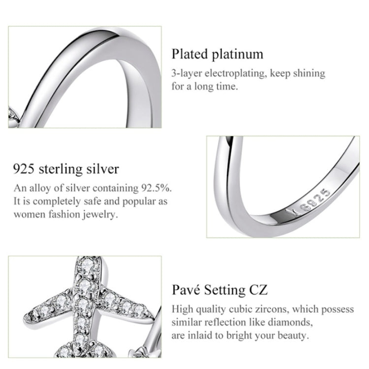 Nhẫn bạc sterling 925 mặt phẳng đính zircon mở mạ vàng trắng, SCR623