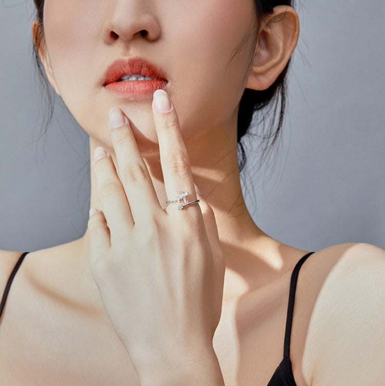 Nhẫn bạc sterling 925 mặt phẳng đính zircon mở mạ vàng trắng, SCR623