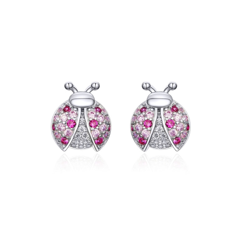Bông tai côn trùng bạc sterling bảy sao hình bọ rùa mạ bạch kim cho nữ, SCE715