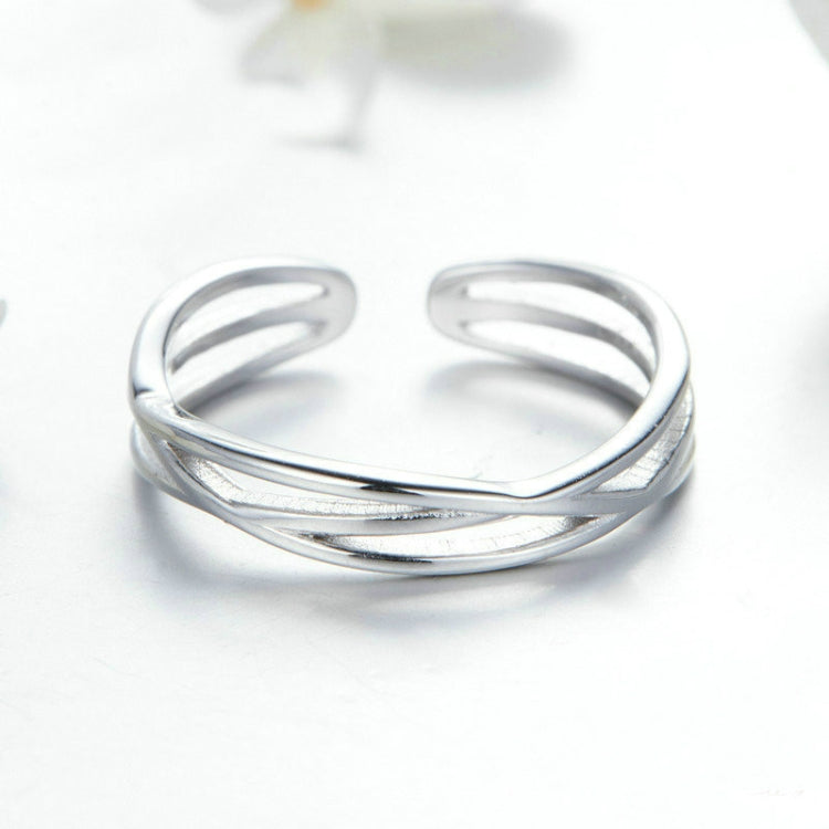 Nhẫn bạc sterling S925 mạ bạch kim đơn giản thời trang, nhẫn mở, SCR483