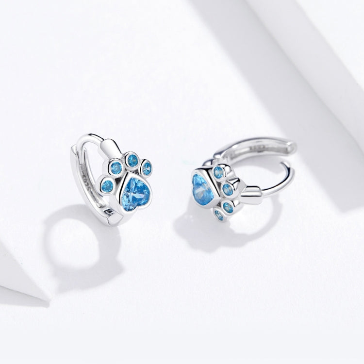 Bông tai bạc sterling đính đá Zircon hình dấu chân mèo đơn giản, SCE670