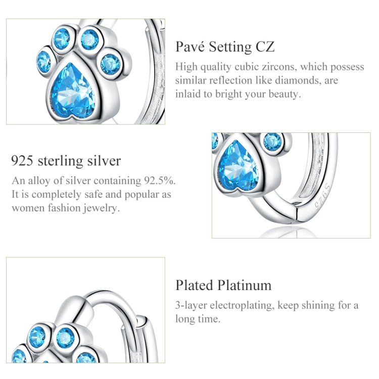 Bông tai bạc sterling đính đá Zircon hình dấu chân mèo đơn giản, SCE670