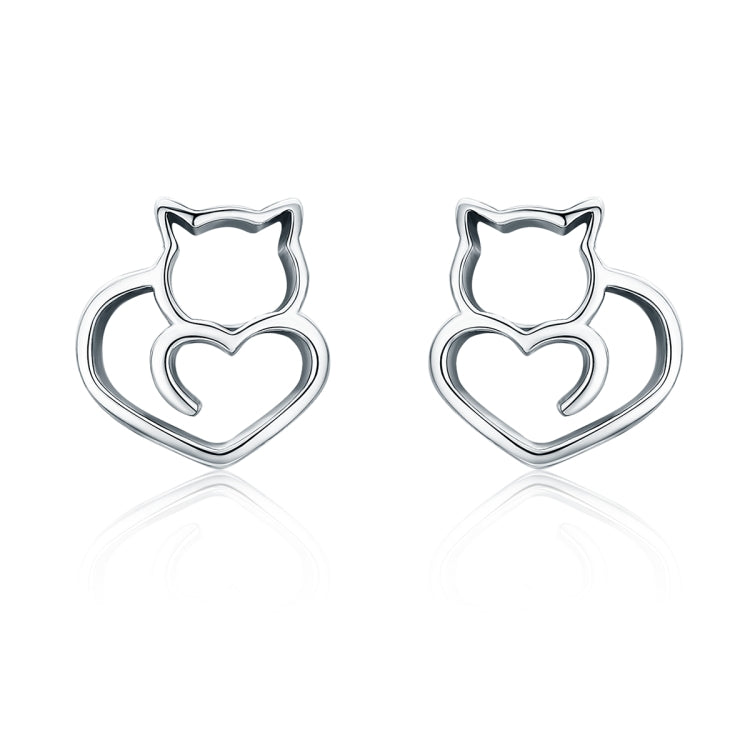 Bông tai mèo bạc đơn giản trơn, bạc sterling rỗng cho nữ, trang sức động vật nhỏ, SCE271