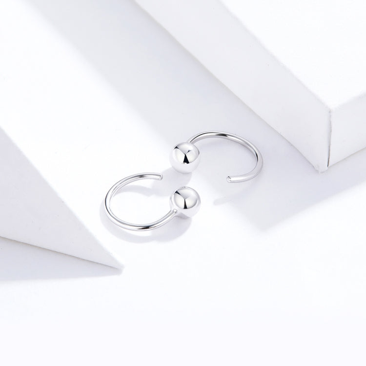 Bông tai bạc sterling đơn giản mạ bạch kim, bông tai quả cầu nhỏ phong cách, SCE782-A