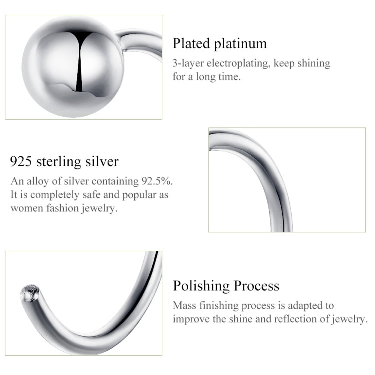 Bông tai bạc sterling đơn giản mạ bạch kim, bông tai quả cầu nhỏ phong cách, SCE782-A