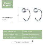 Bông tai bạc sterling đơn giản mạ bạch kim, bông tai quả cầu nhỏ phong cách, SCE782-A