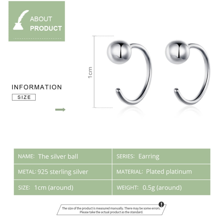 Bông tai bạc sterling đơn giản mạ bạch kim, bông tai quả cầu nhỏ phong cách, SCE782-A