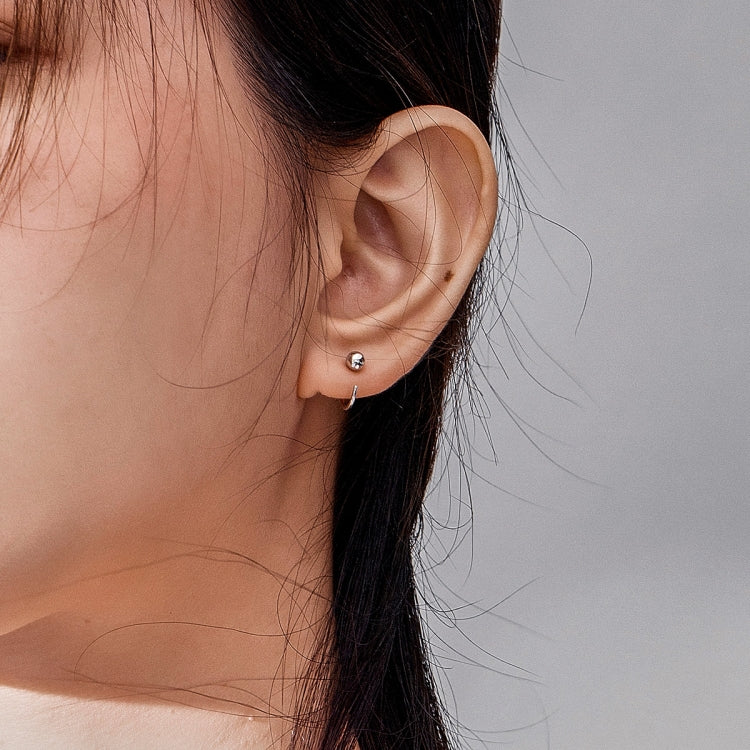 Bông tai bạc sterling đơn giản mạ bạch kim, bông tai quả cầu nhỏ phong cách, SCE782-A