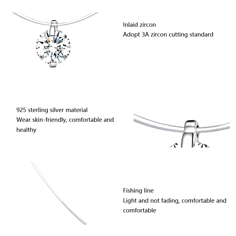 Dây chuyền dây cá vô hình, mặt dây chuyền đá Zircon bạc sterling S925, SCN332