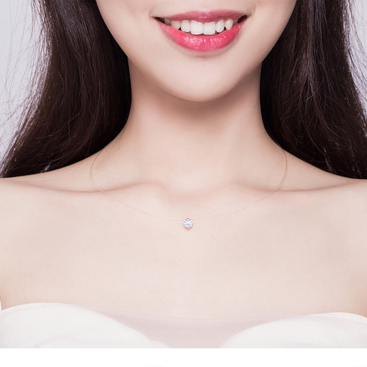 Dây chuyền dây cá vô hình, mặt dây chuyền đá Zircon bạc sterling S925, SCN332