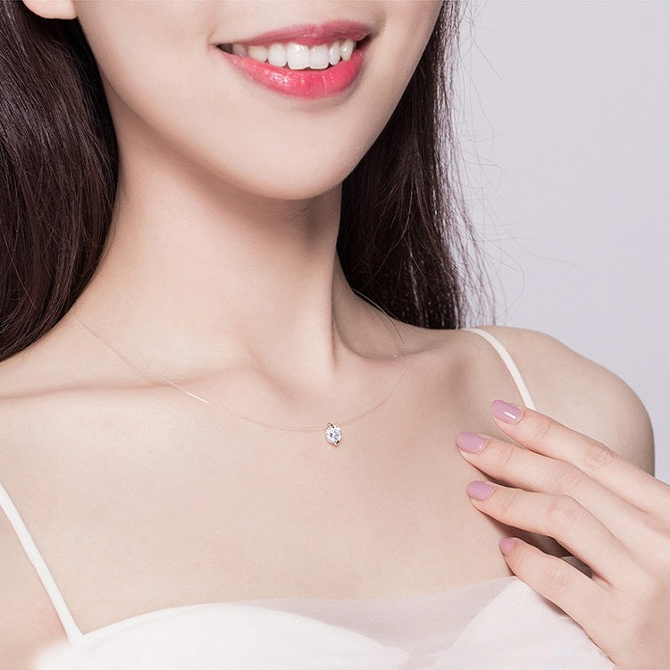 Dây chuyền dây cá vô hình, mặt dây chuyền đá Zircon bạc sterling S925, SCN332