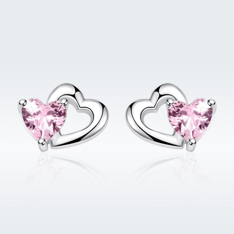 Bông tai bạc sterling S925 hình trái tim đính đá quý, SCE090