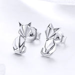 Bông tai động vật bạc S925 hình cáo origami cho bé gái, SCE526
