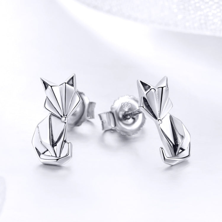 Bông tai động vật bạc S925 hình cáo origami cho bé gái, SCE526